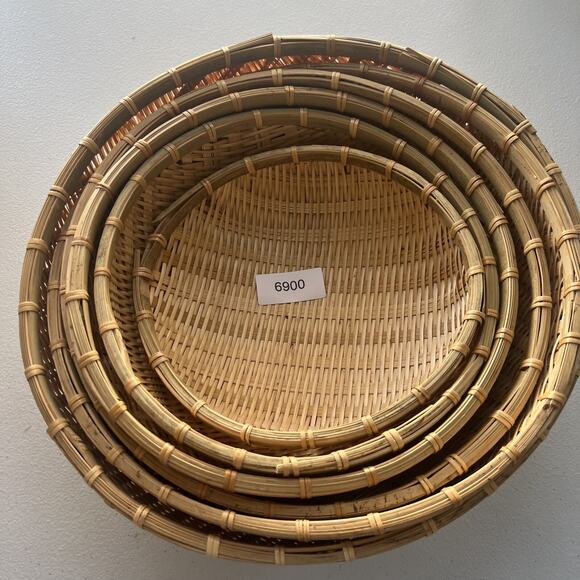 6 Nesting Brown Rounded Woven Wicker Rattan Basket Vegetable Fruit Boho Country - Picture 12 of 15